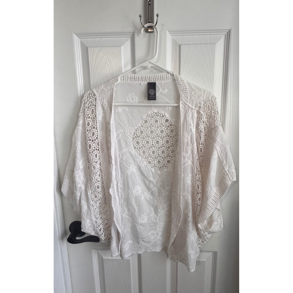 Vince Camuto White Lace Crochet Open Front Kimono Cardigan One Size Boho